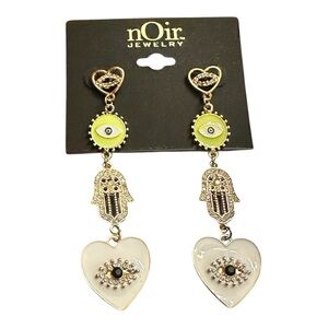 Noir Jewelry Hamsa Evil Eye Heart Drop Earrings
